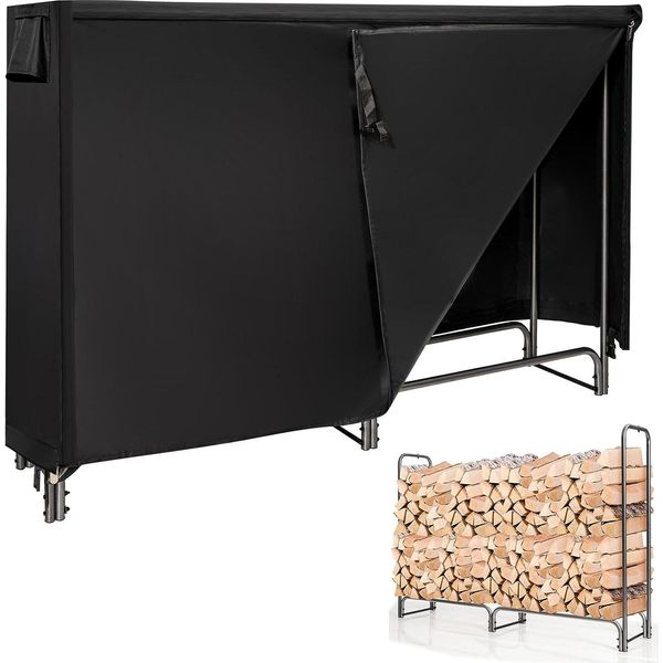 Costway Porta Legna Da Ardere In Metallo, Porta Legna Da Ardere Con Copertura Impermeabile, Porta Legna Da Ardere, Porta Legna Da Ardere 184 X 35,5 X 122,5 Cm-image