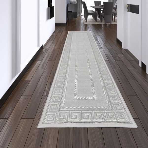 Tappeto Grigio Argento Con Bordo Design Di Facile Manutenzione E Resistente Per Il Soggiorno Dimensioni - 80 X 300 Cm-image