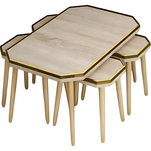 Set Soggiorno Beige Legno Acciaio Inox Moderno Elegante-image