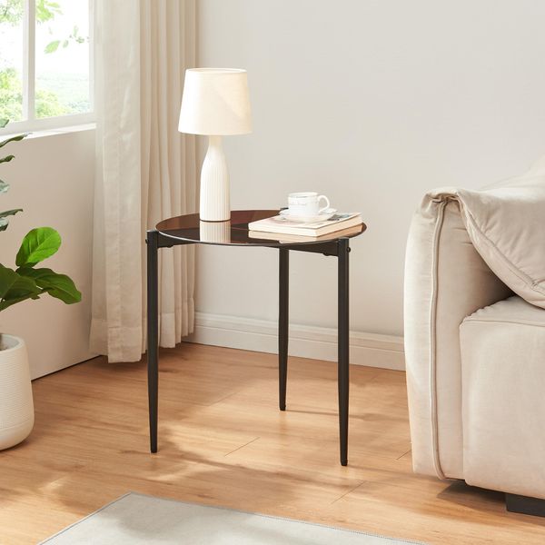 Tavolino 'UlöKantaa' Tavolo In Vetro Con Piano Rotondo Ø50 X 50 Cm Struttura In Metallo Vetro Fumé, Marrone-image