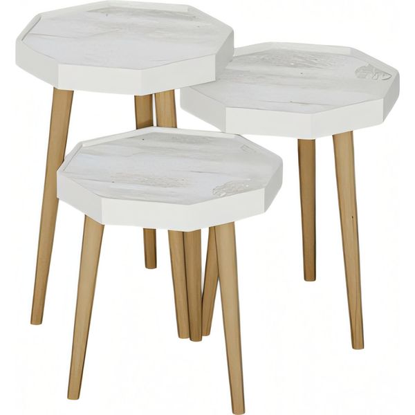 Tavolini In Legno Bianco In Stile Moderno, Set D'arredo Versatile-image