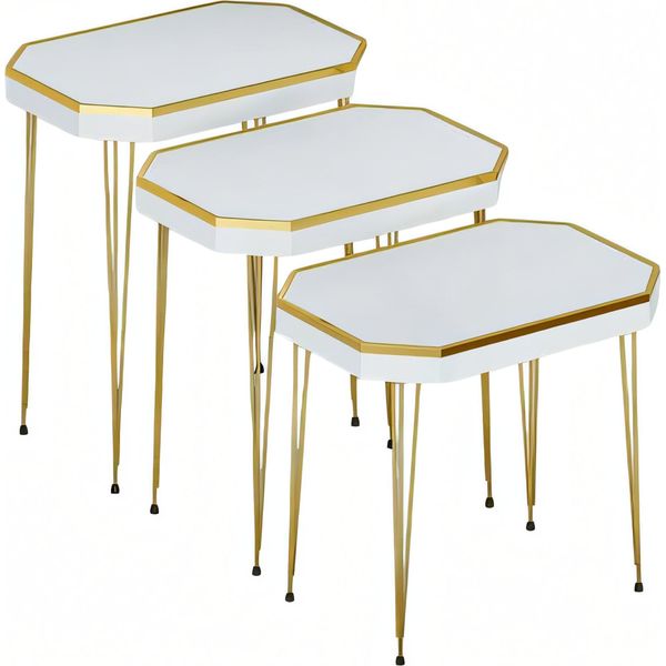 Set Di Tavolini In Legno Bianco Moderno Ed Elegante-image