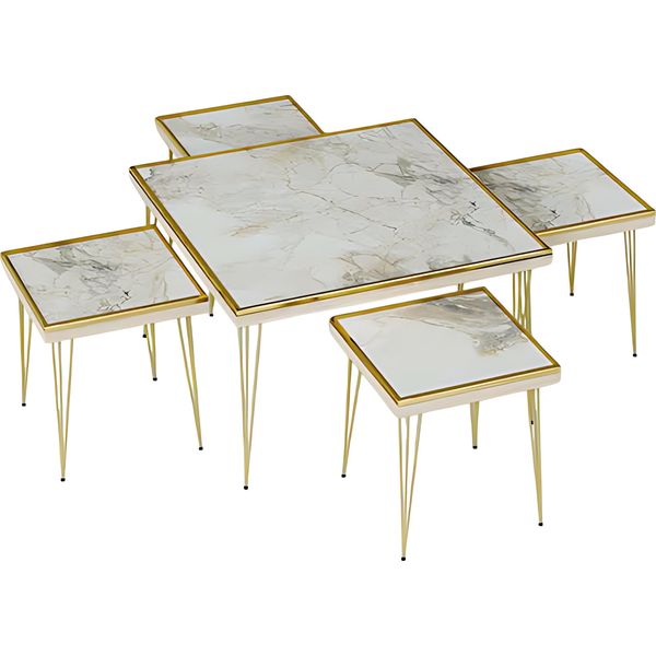 Set Da Salotto Beige Mdf Acciaio Inox Moderno Elegante-image