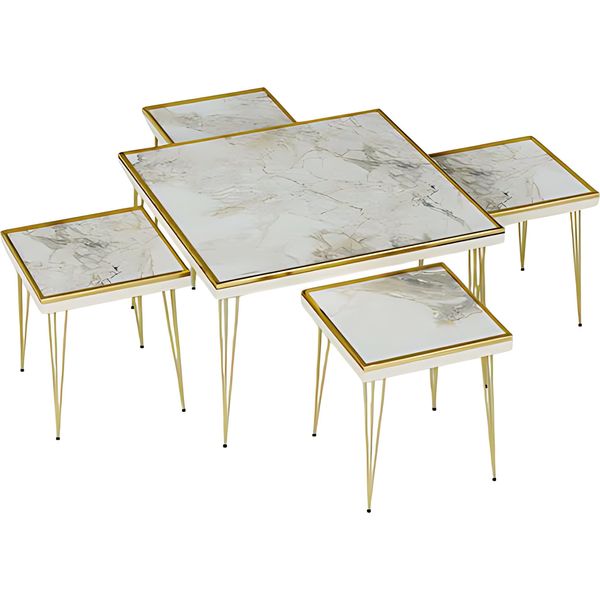 Set Da Soggiorno In Beige In Mdf E Acciaio Inox Moderno Ed Elegante-image