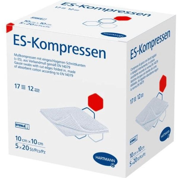 Hartmann Es Compresse 10 X 10 Cm, 12 Vie, Sterili - 5 X 20 Pezzi - B0041M7P1U | Confezione (100 Pezzi)-image