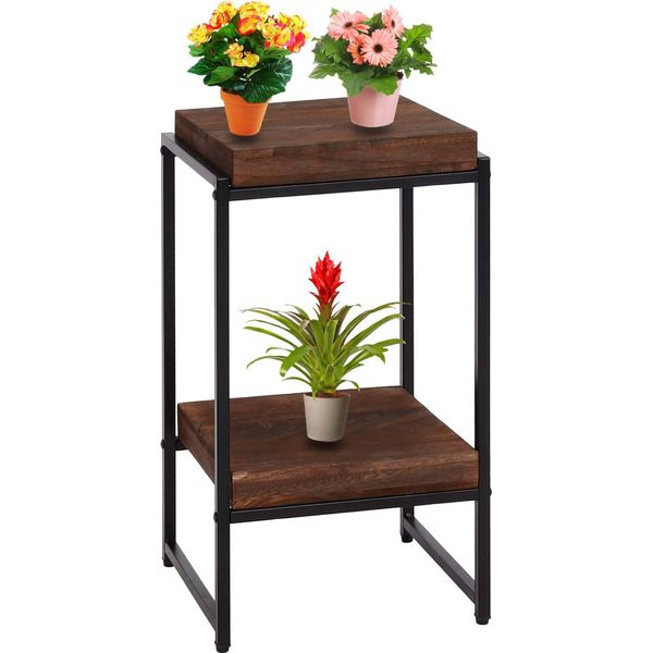 Tavolo Da Fiori HWC-K71, Mensola Per Fiori, Mensola Per Piante, Metallo Mdf Mvg ~ Marrone Scuro, 61Cm-image