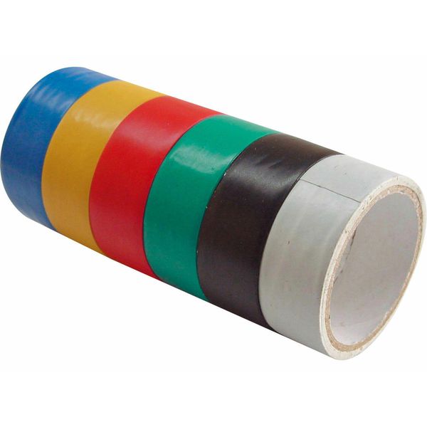 Nastri Isolanti In Pvc, Set Di 6, 19Mm X 18M (3M X 6Pz), Spessore 0,13Mm, 6 Colori-image