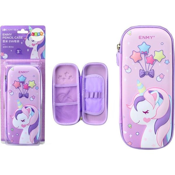Astuccio Portamatite Viola Con Unicorno In 3D A Due Scomparti-image