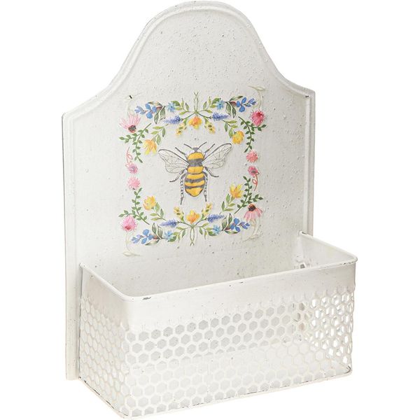 Fioriera Appesa In Metallo Ape Crema Decorazione Vintage 29Cm-image