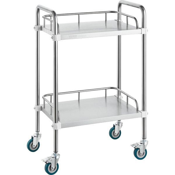 Carrello Da Laboratorio, Carrello A 2 Ripiani In Acciaio Inox, Carrello Di Servizio Da Laboratorio Con Ruote Girevoli, Carrello Dentale Per Clinica, Laboratorio, Ospedale, Salone, 385 X 548 X 865 Mm-image