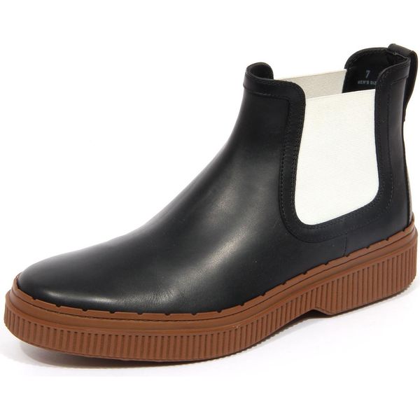 G2208 Beatles Stivaletto Uomo Tod's Black/White Leather Boot Shoe Man-image