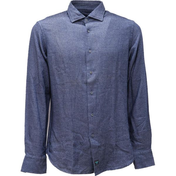 0932AG Camicia Uomo Brouback Textured Blue/White Cotone Shirt Man-image