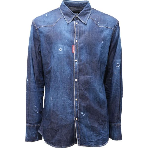 2373AF Camicia Uomo DSQUARED2 Blue Denim Delave' Cotone Shirt Man-image