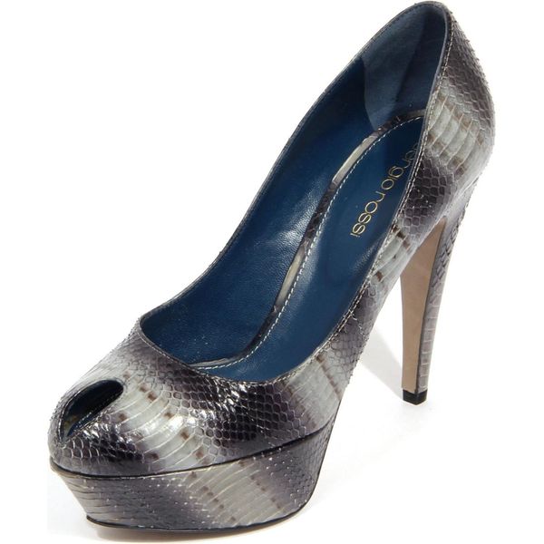 H3212 Decollete Donna Sergio Rossi Blunt Heel Woman Leather Shoes Grey/Black-image