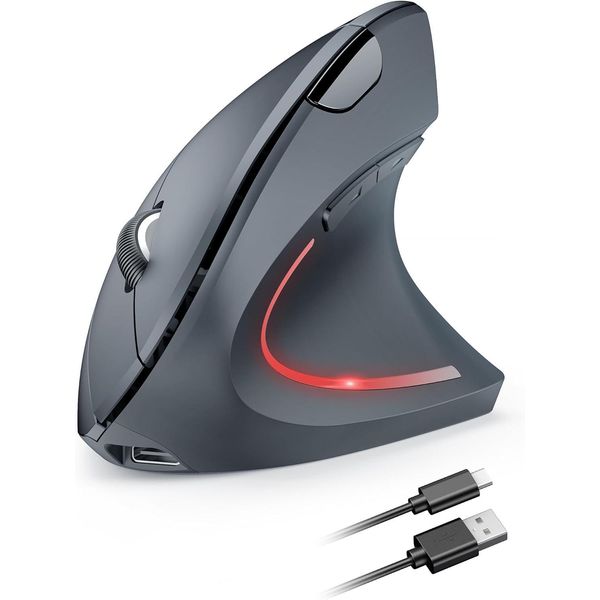 Mouse Senza Fili, Mouse Verticale Ottico 2.4G Ergonomico, 5 Impostazioni Fino A 4800DPI, Silenzioso Senza Fili Verticale Con 6 Pulsanti Per Laptop, Pc, Windows, Mac, Os-image