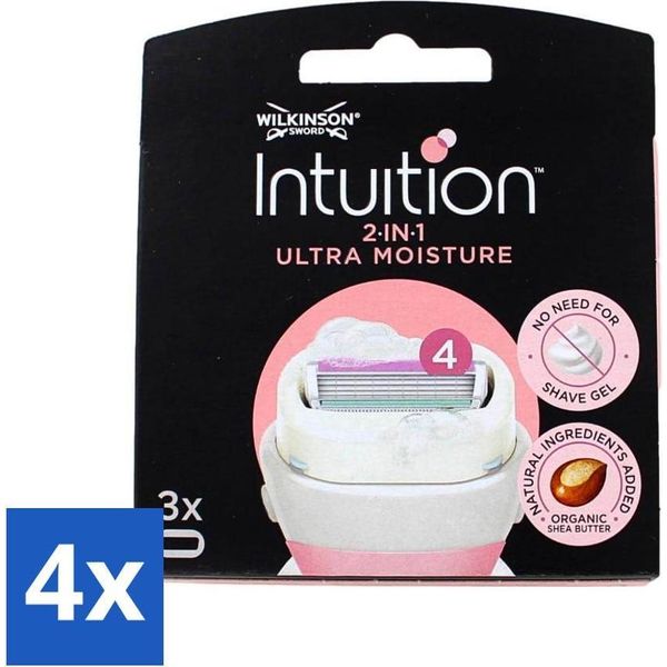 Wilkinson Intuition 2-In-1 - Burro Di Karité - Rade E Ammorbidisce La Pelle - 3 Lamette - Confezione Risparmio - 4 Pezzi-image
