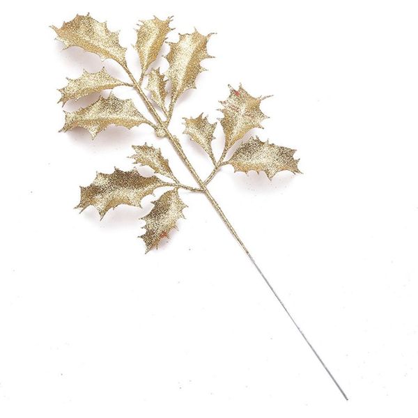 Foglie Artificiali Glitterate, Oro 26X16Cm, Decorazione Per Albero Di Natale E Ornamenti Per Albero Di Natale-image