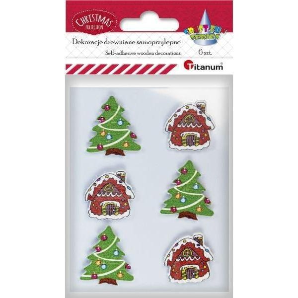 Decorazioni In Legno Autoadesive 6 Pezzi Alberi Di Natale Titanum Natale-image