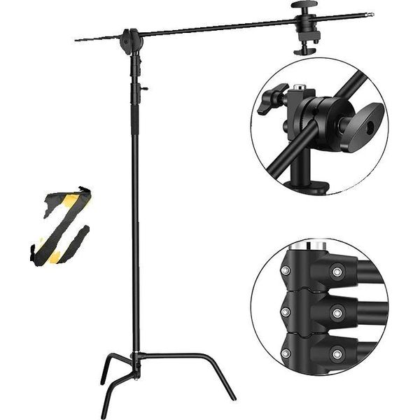 Treppiede Fotografico, Altezza 260 Cm, Supporto A C, Braccio Regolabile, 2,6 M Nero-image