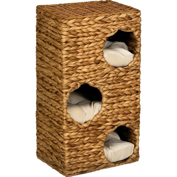 Pawhut, Botte Per Gatti Alta 76 Cm Con 3 Grotte, Cuscini Lavabili, Tiragraffi, Torre Per Gatti In Giacinto D'acqua, Marrone Chiaro-image