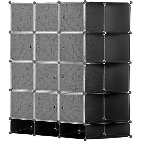 Homcom Armadio Modulare In Plastica, Armadio Portatile Con 16 Cubi E 2 Aste, Organizzatore Per Scarpe, Vestiti, Giocattoli, Per-image