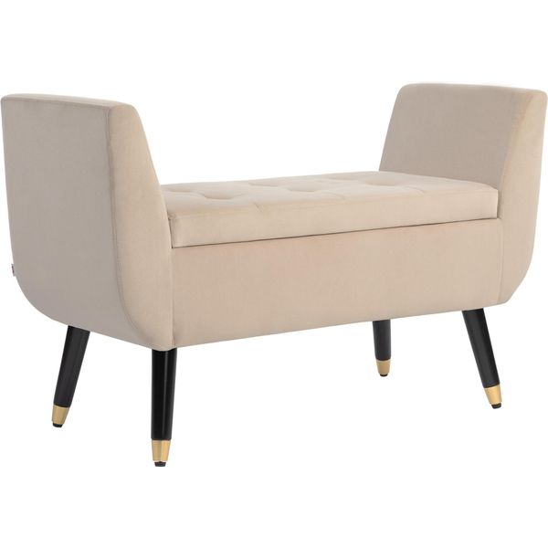 Homcom Panca Panca Imbottita Con Vano Portaoggetti Braccioli Panca Per Il Petto Legno Di Gomma Vellutato In Poliestere Beige 107 X 42 X 65 Cm-image