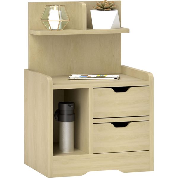 Homcom Comodino Con 2 Cassetti, Tavolino, Comodino Con Ripiano Aperto, Cassettiera Per Camera Da Letto, Soggiorno, 40 X 30 X 60 Cm, Legno Naturale-image