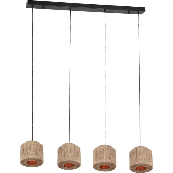 Trio Leuchten - Japandi Japandi Lampada A Sospensione I Lampada A Sospensione Nera Con Corda Marrone A 4 Luci - Smilla I Soggiorno I Camera Da Letto - Metallo - Led Adatto E27-image