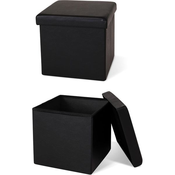 Sgabello Dibea Con Vano Portaoggetti, Sgabello Multifunzionale In Pelle Finta, Di Facile Manutenzione E Confortevole, 38X38X38 Cm, Nero-image