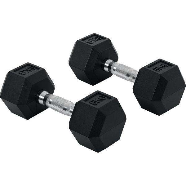 Homcom Set Di 2 Manubri In Gomma Manubrio Fitness Per Sala Corsi Ufficio Forma Esagonale Metallo Gomma Nero 8 Kg-image