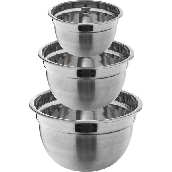 Ciotola Da Cucina Orion Ciotola Per Servire Ciotola Per Insalata Ciotola Per Mescolare In Acciaio Inox Set Di 3 Eleganti 0,65L + 1,3L + 2,6L-image