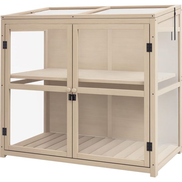Outsunny Serra In Legno A Telaio Freddo A 2 Livelli Con Doppia Porta, Lucernario, Letto Rialzato Antivento, Per Giardino, Balcone, Natura, 103 X 61 X 103 Cm-image