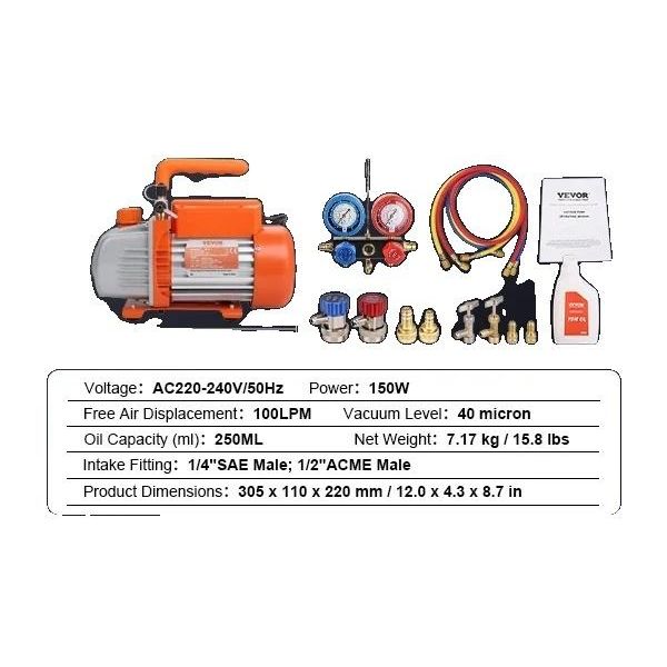 Pompa Per Vuoto Hvac, Pompa Rotativa A Palette Monostadio, Set Di Refrigeranti Per Aria Condizionata, 3.5CFM A2L-image