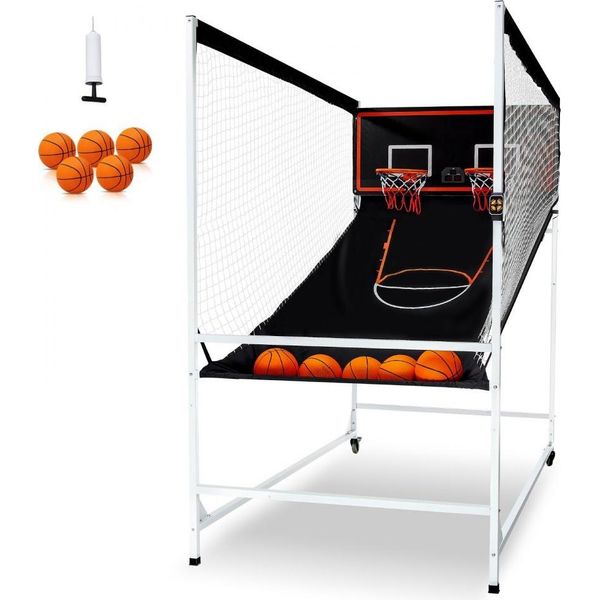 Gioco Di Basket Indoor Per 2 Giocatori - Macchina Da Basket Con 5 Palloni - Supporto Per Basket Con 8 Modalità Di Gioco - 2 Canestri - Tabellone Segnapunti - Pompa Di Gonfiaggio - Per Bambini E Adulti - Nero-image