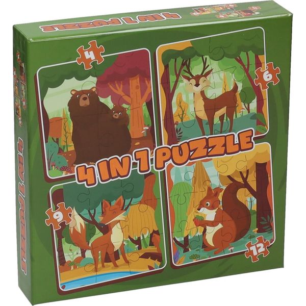 Wins Holland Puzzle 4In1 - Animali Della Foresta, 12 Pezzi.-image