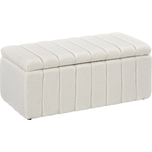 Homcom Panca Con Vano Portaoggetti, Panca Imbottita Con Aspetto Di Orsacchiotto In Pile, Panca Da Letto Con Gambe In Legno, Cassapanca Per Corridoio, Camera Da Letto, Soggiorno, Bianco Crema-image