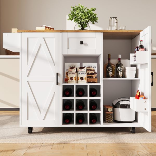Abrihome Carrello Portavivande Su Ruote Con Cassetto E Ripiano Regolabile, 138X40X96Cm-image