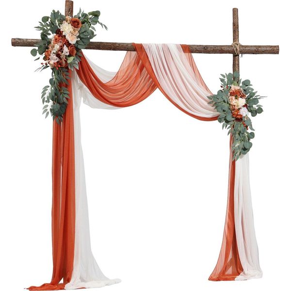 Set Di Fiori Per Arco Di Matrimonio Decorazione Per Arco Di Matrimonio Con 2X Fiori 2X Tende Arancione-image