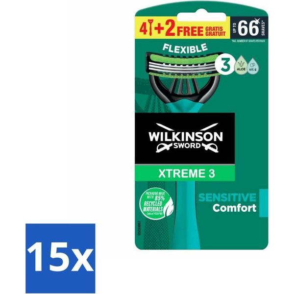 Wilkinson - Rasoio Usa E Getta - Xtreme 3 Sensitive Comfort - Per Pelli Sensibili - 6 Lame - Value Pack - 15 Pezzi-image