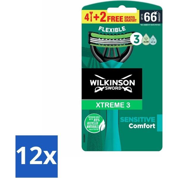 Wilkinson - Rasoio Usa E Getta - Xtreme 3 Sensitive Comfort - Per Pelli Sensibili - 6 Lame - Confezione Risparmio - 12 Pezzi-image