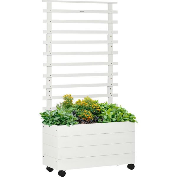 Fioriera Con Traliccio Fioriera Con Rotelle Letto Rialzato Per Piante Rampicanti Legno Naturale Bianco 76 X 30 X 155 Cm Per Giardino-image