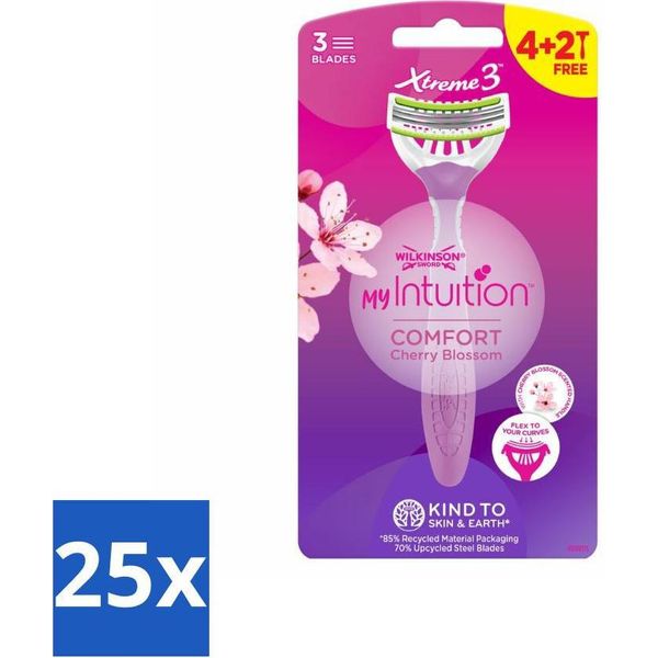 Wilkinson - Rasoio Usa E Getta - Xtreme 3 My Intuition - Confortevole - 6 Lame - Confezione Risparmio - 25 Pezzi-image