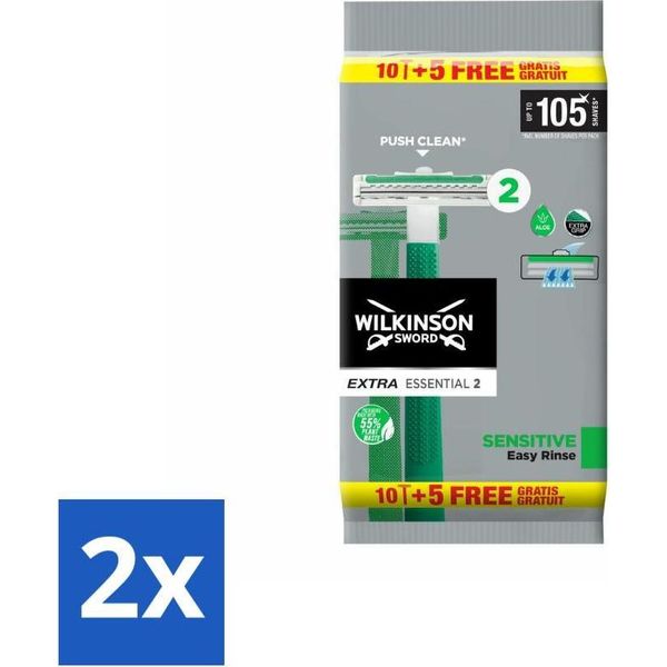 Rasoio Wilkinson Usa E Getta Extra Essential 2 Sensitive Soft 15 Lame - Confezione Risparmio - 2 Pezzi-image