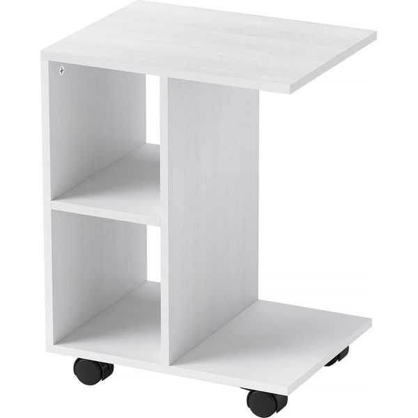 Tavolino A C, Tavolino Con Rotelle, Tavolino Da Caffè, Tavolino Da Divano Portatile, Per Piccoli Spazi, 45 X 35 X 58 Cm, Bianco-image