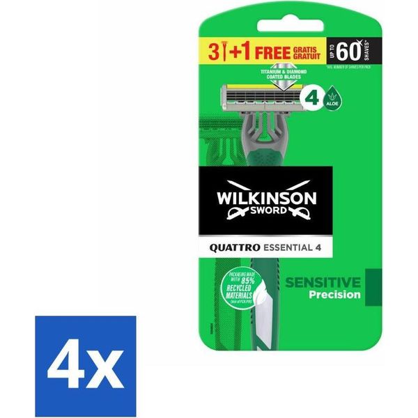 Wilkinson - Rasoio Usa E Getta - Quattro Essential 4 - Rasatura Ravvicinata - 4 Lame - Confezione Risparmio - 4 Pezzi-image