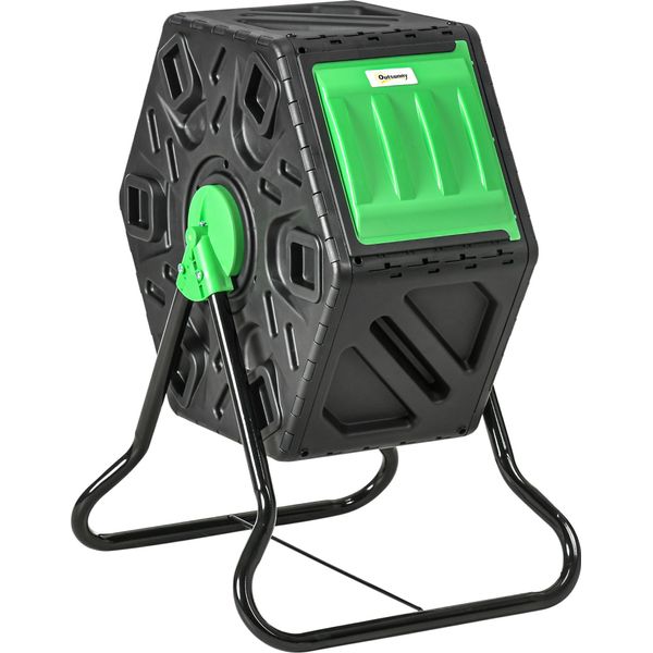Fortuna Lai Compostiera 65 Litri, 60X49X77 Cm Girevole Compostiera Rapida In Plastica, Resistente Alle Intemperie Compostiera Termica Con Sistema Di Ventilazione, Coperchio, Compostiera Da Giardino, Contenitore Per Compost Da Giardino, Cucina, Balcone-image
