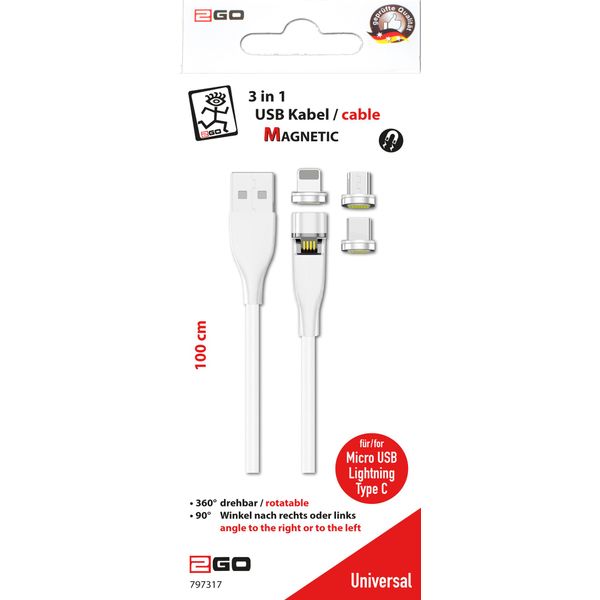 2GO 797317 2GO Usb 3In1 Magnetic Kabel Drehbar FüR Micro Usb, Lightning-image