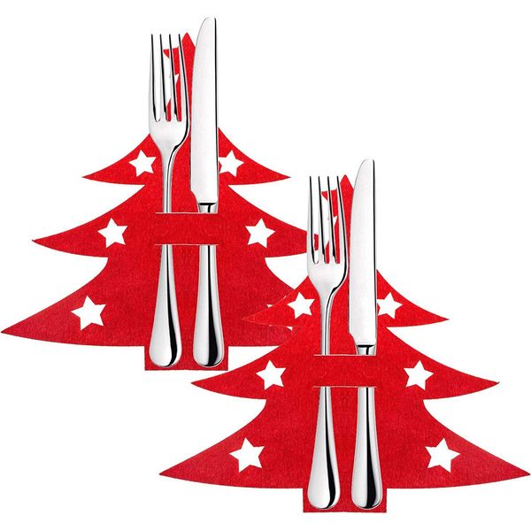 Springos Portaposate Borsa Portaposate Abete Rosso Albero Di Natale Decorazione Da Tavola Natale (Rosso 2 Pezzi)-image