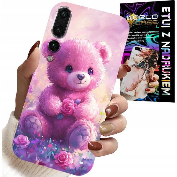 Custodia Per Huawei P20 Plus - Simpatico Orsetto Su Sfondo Rosa, Custodia + Pellicola-image