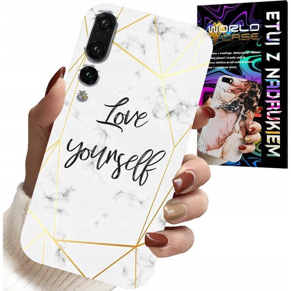 Custodia Per Huawei P20 Plus - Marmo Bianco Con Cornici Dorate Love You-image